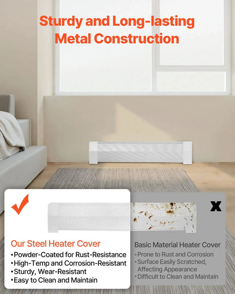 Living room with Beefy Heavy Duty 3 Ft Baseboard Heater Cover, white steel, showcasing sturdy construction, installed under window.