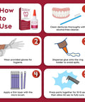 Step-by-step guide using Instant Bonding Dental Glue For Dentures And Lab Tools, Quick Set In 15 To 60 Seconds, Crack Repair And Gap Filling.