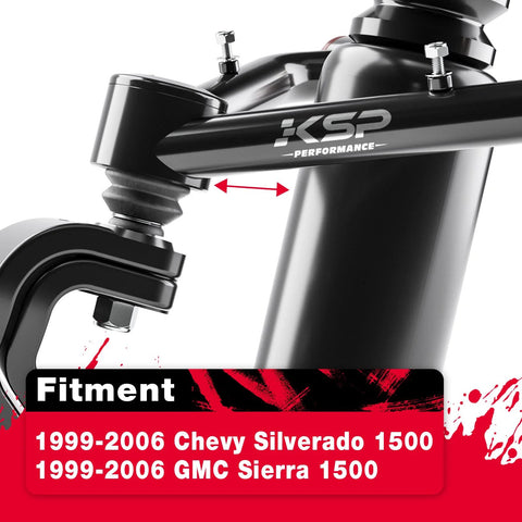 KSP front upper control arms for 1999-2006 Chevy Silverado/Sierra 1500, 2-4 in adjustable tubular A-arm, black, 2 pcs