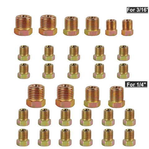 Assorted fittings for Brake Line Tubing Kit 3 Sixteenth Inch And 1 Quarter Inch 25 Feet Dual Size Copper Coated Alloy Steel Anti Rust