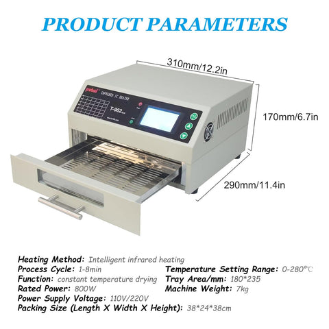 Powerful 800W Reflow Oven With Infrared Heater Soldering Station For PCB Boards SMD SMT BGA Rework, 180 x 235 mm area