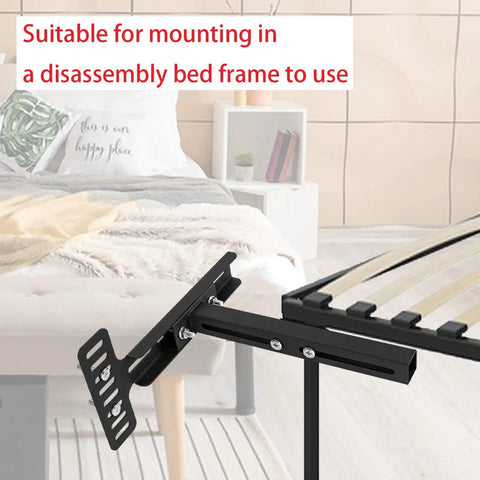 Solid As A Rock Universal Headboard Bracket Kit For Adjustable Beds showing sturdy brackets mounted on a bed frame.