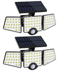 Outdoor Solar Lights With Motion Sensor, Triple Head Design Covers 270 Degree Wide Lighting, IP65 Waterproof, 2-Pack