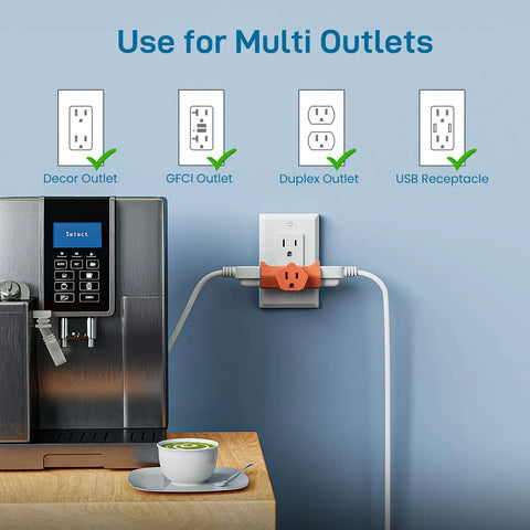 Three Outlet Grounding Power Tap Extender With UL Listed Safety Built Tough Indoor Plug Splitter Turns One Wall Outlet Into Three T Shaped Design 15 Amp 125 Volt 1875 Watt Capacity Orange Three Pack