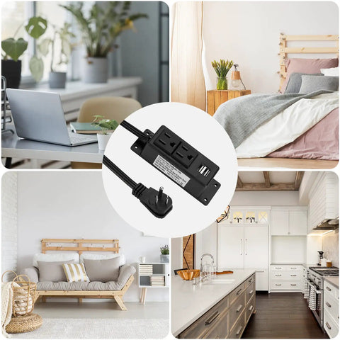 Mountable Power Strip With USB Ports And 2 AC Outlets, 6.56Ft Extension Cord in home office and bedroom setups