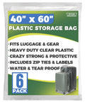 Big Clear Storage Bags Six Pack Extra Large 40 By 60 Inches Waterproof See Through Plastic Bags With Zip Ties packaging