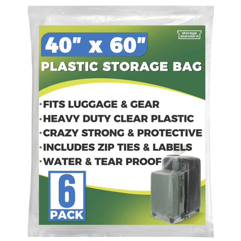 Big Clear Storage Bags Six Pack Extra Large 40 By 60 Inches Waterproof See Through Plastic Bags With Zip Ties packaging