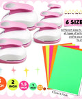 Dope 6 Piece Circle Punch Set For Scrapbooking And Crafts, includes pink punches in sizes 0.3 to 3 inches with colorful papers for DIY projects