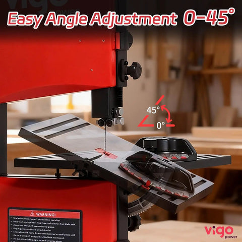 Powerful 9 Inch Portable Bandsaw for Woodworking With Dual Speed 1700/2500 FPM, tilting table 0-45 degrees shown in workshop