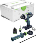 Heavy Duty Cordless Percussion Drill With Real Deal Masonry Punching Power And Smooth Woodworking Flow Including Forstner Bit Compatibility Plus No Nonsense Workhorse Design Tool Only with accessories in storage box.