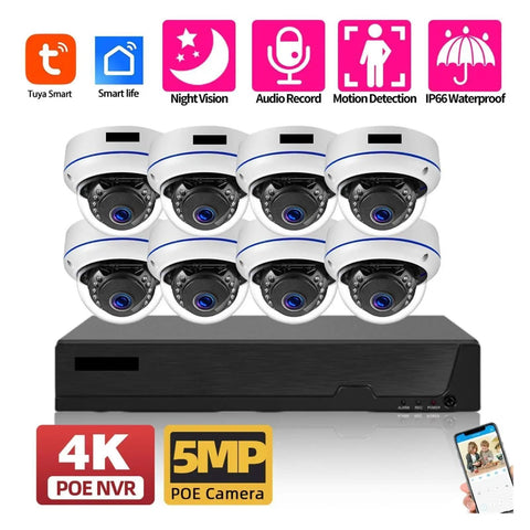8Ch PoE Security Camera System With Integrated NVR Offering Straight Out Of The Box Setup And 4K Ultra HD Clarity For A Zero Hassle Surveillance That Works Like A Charm, featuring eight 5MP cameras on NVR.