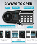 3 ways to open knob, keyhole, keypad with indicator light and emergency battery socket for 1.6 Cuft Home Safe Box With Fireproof Waterproof Bag Anti Theft Digital Keypad Smart Alert System Spare Keys Removable Shelf LED Light Perfect For Docs Jewelry Laptops And Meds