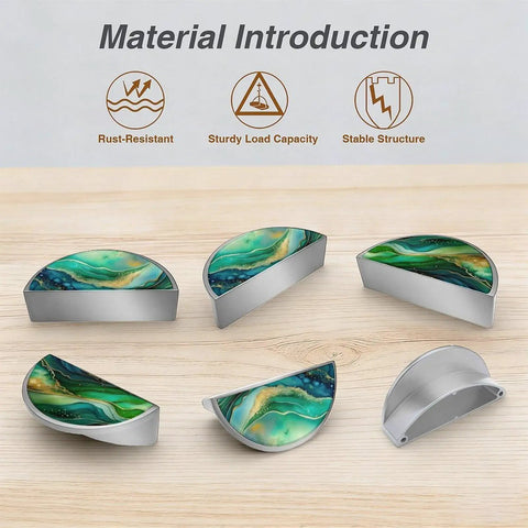 2 Pack Marble Pattern Cabinet Pulls In Green Teal Gold Fluid Art 3 Inch Center Hole Brushed Nickel Semicircle Drawer Handles