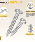 Rock Solid 304 Stainless Steel Phillips Pan Head Self Tapping Screws Number 10 By 4 Inch Heavy Duty Fasteners close-up view with features.