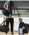 Mens Gym Bag With Shoes Compartment And Wet Pocket Convertible Duffle Bag And Backpack Waterproof Sports Bag For Men held by models