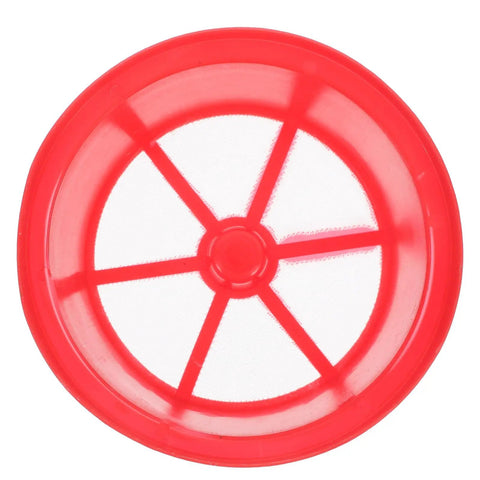 Top view of Backpack Sprayer Barrel Mouth Filter Strainer 142mm Outer Diameter Replacement Gallon Sprayer, red plastic net
