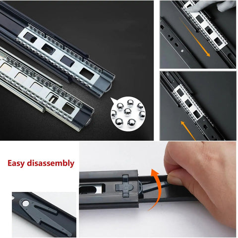Heavy Duty Ball Bearing Drawer Slides 3 Fold Full Extension Detachable Side Mount Smooth Quiet Glide Black 10 Inch