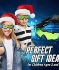 Kids wearing Epic Night Vision Spy Goggles with holiday hats, promoting perfect gift idea for ninja missions fun spy kit ages 8 to 12