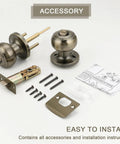 Privacy Door Knob Lock Set For Interior Bedroom And Bathroom Doors Keyless Turn Button Privacy Round Ball Handle In Antique Brass Stainless Steel Durability 5 Pack with all accessories and installation guide