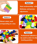 Slick Heavy Duty Foam Shims To Square Up Crooked Walls Quick, colorful foam shims varying in size positioned for leveling.