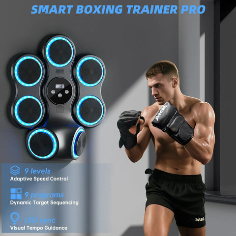 Interactive Music Boxing Trainer for Adults and Kids, Wall Mounted Electronic Punching Target with Gloves and LED guidance