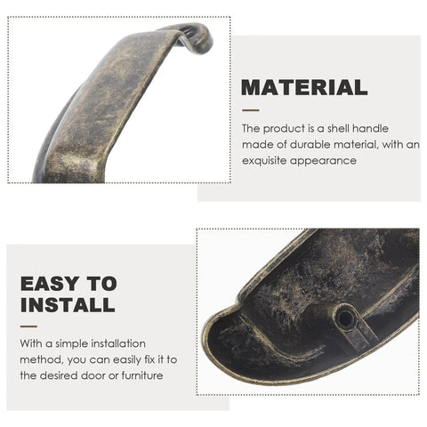 Vintage Metal Shell Cabinet Door Handles Set, Antique Bronze Drawer Pulls detail highlighting material and installation ease.
