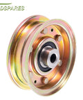 OTDSPARES flat idler pulley with bearing, gold metal finish, close-up view