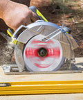 Person using 10 Inch 80T Carbide Table Saw Blade With Five Eighth Inch Arbor For Fine Finish Wood Cuts Up To 7000 RPM Pro Grade Heavy Duty