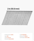 Sixteen Gauge Two Inch Angled Finish Nails Twenty Degree Offset Two Thousand Count Galvanized Steel in a collated strip.