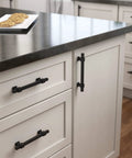Matte Black Cabinet Handles Five Pack Adjustable Drawer Pulls installed on kitchen cabinets
