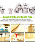 Pro Grade Woodworking Dowel And Tenon Center Drill Bit Set With Depth Stops And Pins 23 Piece Kit for Precise Wood Holes