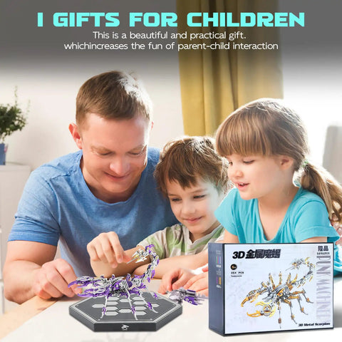 Family assembling Dope 3D Metal Scorpion Puzzle Laser Cut DIY Challenge No Glue Snap Together 6 Inch Lifelike Scorpion For Adults And Teens Collectible Decor For Puzzle Fans And Nature Lovers Purple