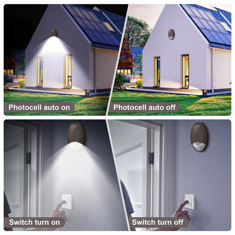 Outdoor LED Emergency Light With Battery Backup Photocell Sensor self-test on house exterior and interior switch control