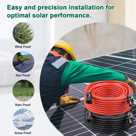 Heavy Duty 10AWG Solar Panel Extension Cable With Waterproof Male And Female Connectors 5Ft Red And 5Ft Black Leads Premium PV Wire