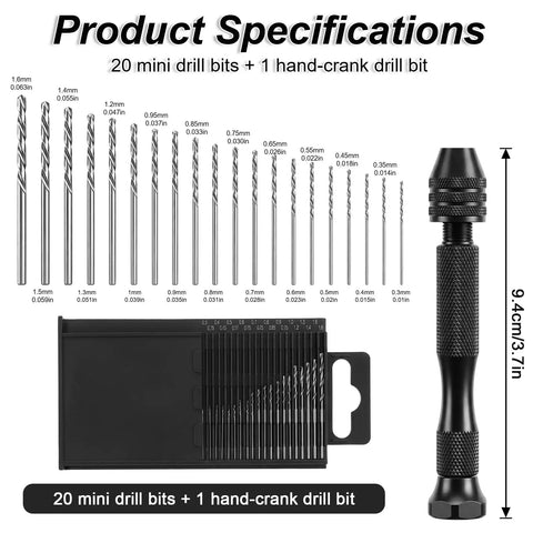 Hardcore Micro Drill Bit Set With Slick Black Pin Vise Hand Drill And Twenty Precision Metric Sizes for tight spot work.