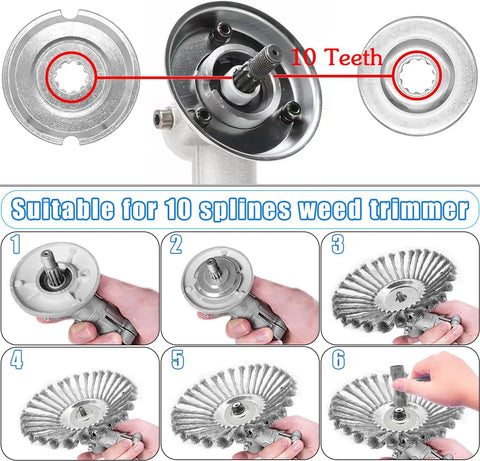 Unbreakable Heavy Duty 10 Inch Wired Trimmer Blade With Steel Wire Cutter Head And Rotary Brush For Weed Eater Moss Grass Rust Removal Kit