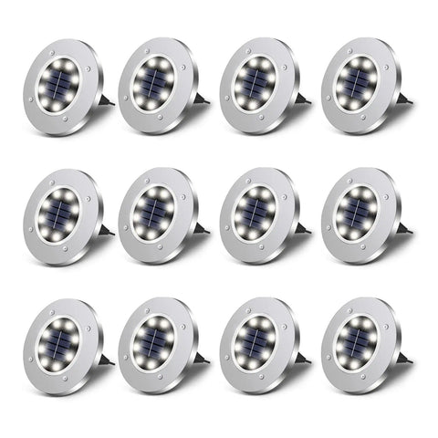 12-Pack Solar Ground Lights 8-LED In-Ground Pathway Lights Outdoor Waterproof For Yard Lawn Driveway White Finish