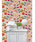 Wildflowers Floral Wallpaper Featuring Hella Smooth Matte Linen Texture And Truly PVC Free Composition Professional Grade Type II Paste Ready Wallcovering Super Durable Accent Decor For Modern Homes with towels and decor.