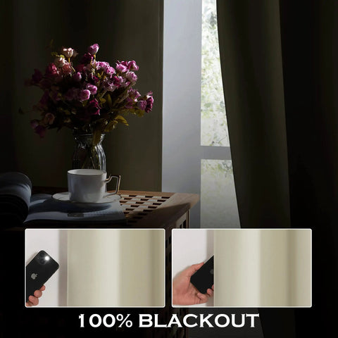 4 In 1 Soundproof Blackout Curtain Set With Melt Blown Layer For Thermal Insulation And Anti Dust, Cream Beige in living room