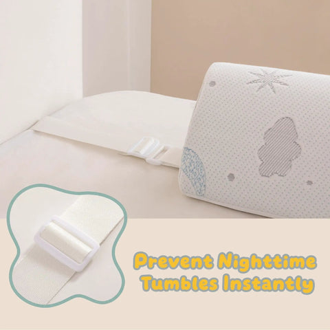 Bed Rail Bumpers For Toddlers And Kids with foam guard and adjustable straps close-up on bed.