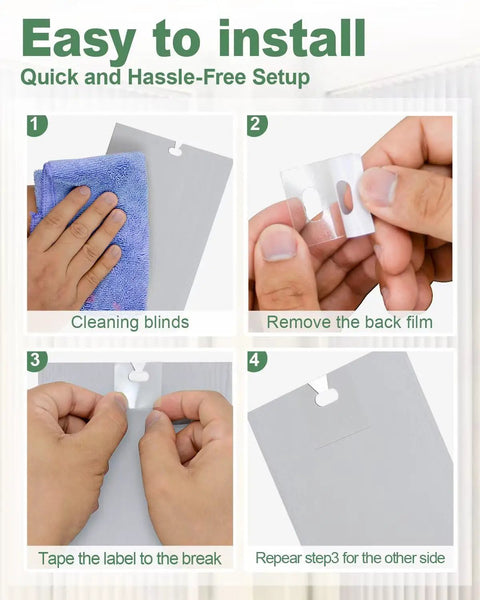 Vertical Blinds Slats Repair Kit with Transparent PVC Tabs and Strong Adhesive No Tools Needed Easy Fix steps