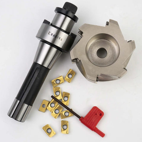 R8 Face Mill 80mm 90 Degree Cutter With Four Slot Pro Grade High Efficiency Multiedge Milling Arbor and included tools.