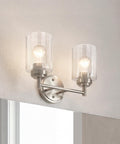 Winslow 12.75-Inch Vanity Light In Brushed Nickel, 2-Light Transitional Bathroom Fixture With Clear Seeded Glass mounted on wall