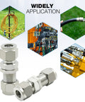 Two 3/8-inch OD stainless steel compression straight connector adapters for bulkhead unions.