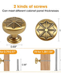 Durable Zinc Alloy Vintage Cabinet Knobs Five Pack - Antique Brass Drawer Pulls Art Deco Star Detail with two screw sizes for versatility.