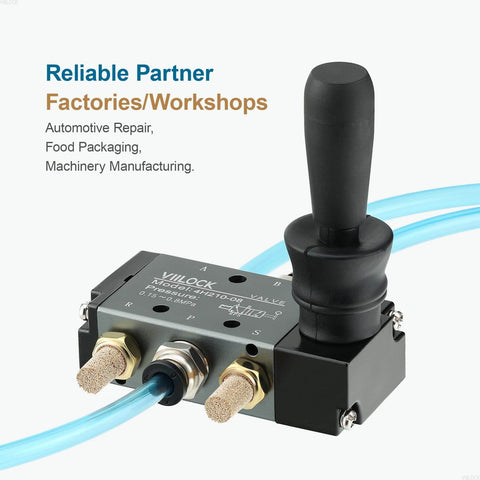 5 Way 2 Position Pneumatic Solenoid Valve With 1 Quarter Inch NPT Inlet And 1 Quarter Inch Outlet Easy Grip Hand Lever Aluminum Body