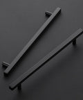 Matte Black 10 Inch Square Cabinet Pulls, 5 Pack, 12-1/2 Inch Overall Length on black background