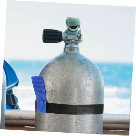 Go-To Neoprene Scuba Tank Belt With Secure Attachment Strap For Decompression Tanks And Diving Gear on a silver tank