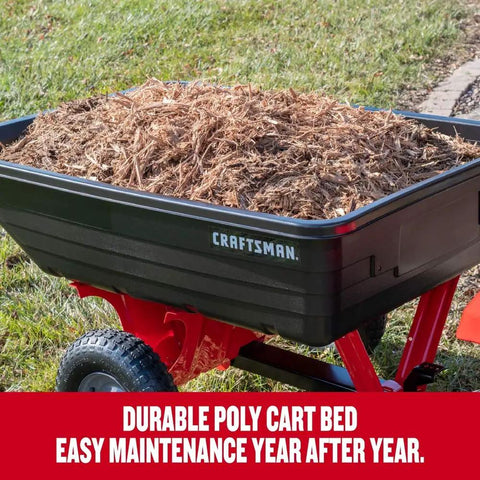 Tow Behind Poly Dump Cart With 10 Cu Ft Bed And 350 Lb Load Capacity, Rust Resistant Poly Bed, 14 Inch Pneumatic Tires