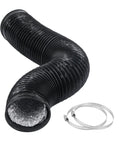 4 Inch Flexible Aluminum Air Ducting For HVAC Ventilation, 5 Feet Long, Black Vent Hose With 2 Clamps, Fire Resistant